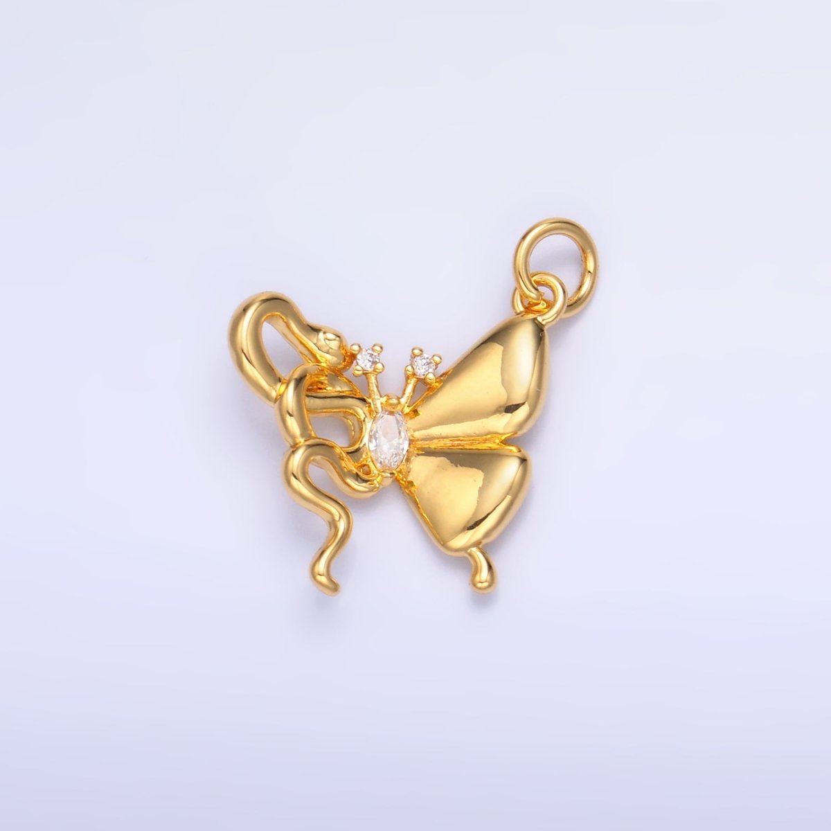 24K Gold Filled CZ Snake Butterfly Charm in Gold & Silver | M176 - DLUXCA