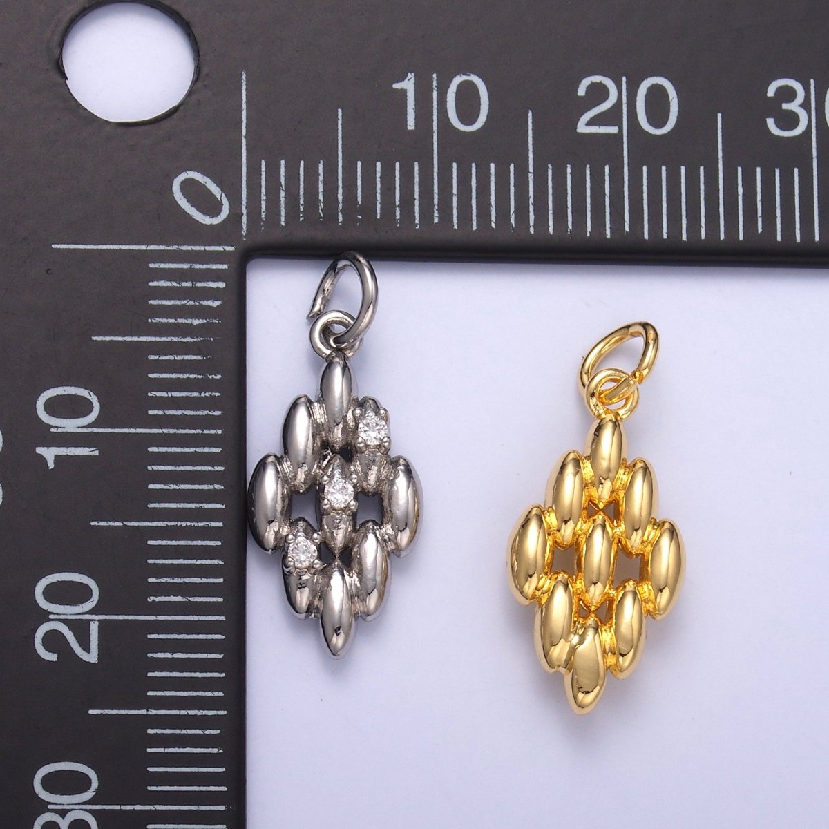 24K Gold Filled CZ Sphere Quilted Geometric Mini Charm in Gold & Silver | N005 - DLUXCA