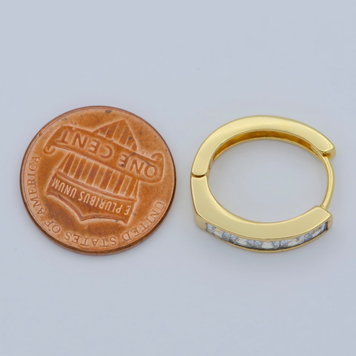 24K Gold Filled CZ Square Lined Huggie Earring | AB1159 - DLUXCA