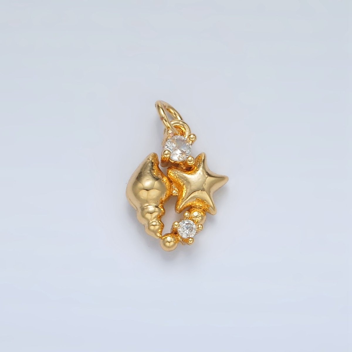 24K Gold Filled CZ Star Clam Shell Sea Foam Ocean Charm | AC165 - DLUXCA