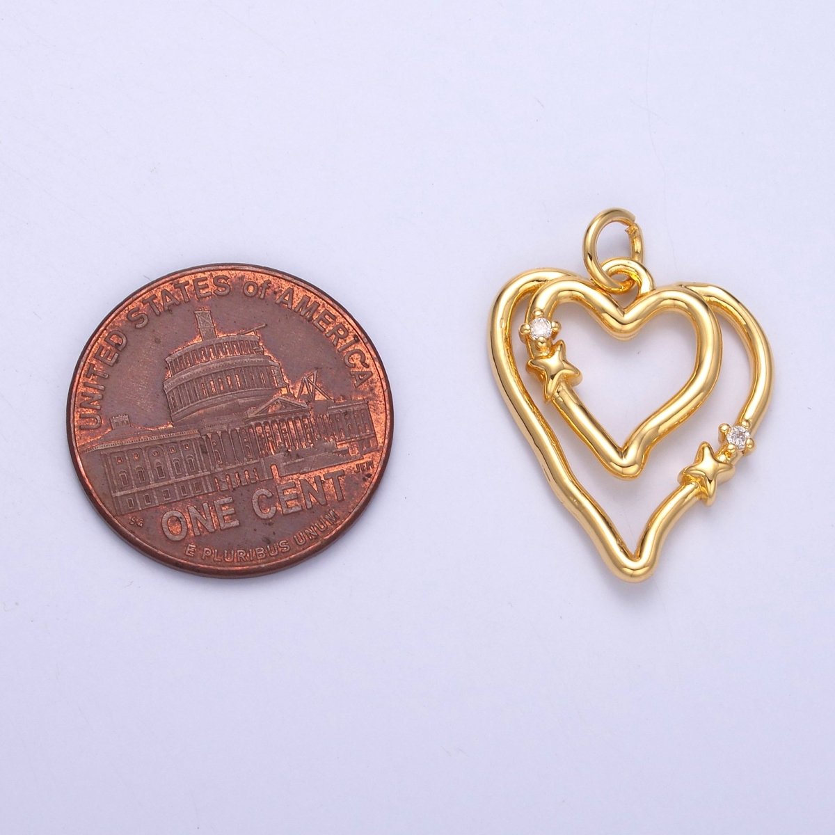 24K Gold Filled CZ Star Heart Double Band Charm in Gold & Silver | N016 - DLUXCA
