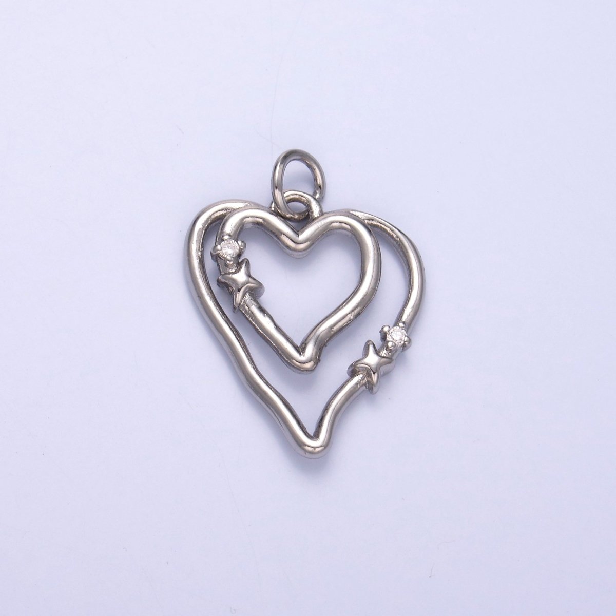 24K Gold Filled CZ Star Heart Double Band Charm in Gold & Silver | N016 - DLUXCA