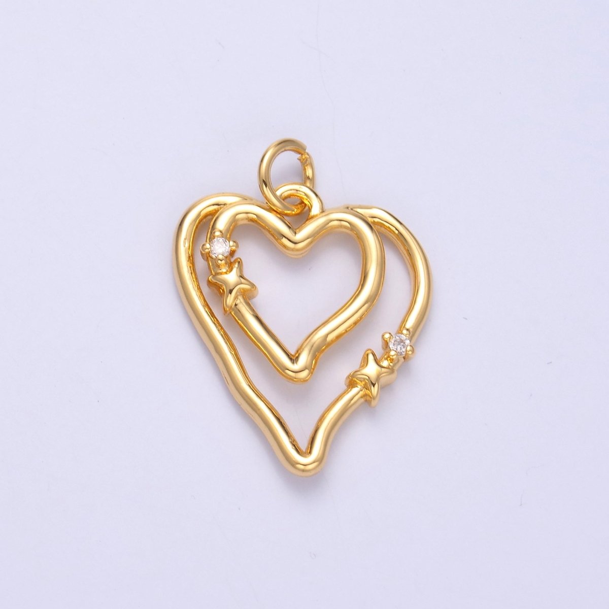 24K Gold Filled CZ Star Heart Double Band Charm in Gold & Silver | N016 - DLUXCA