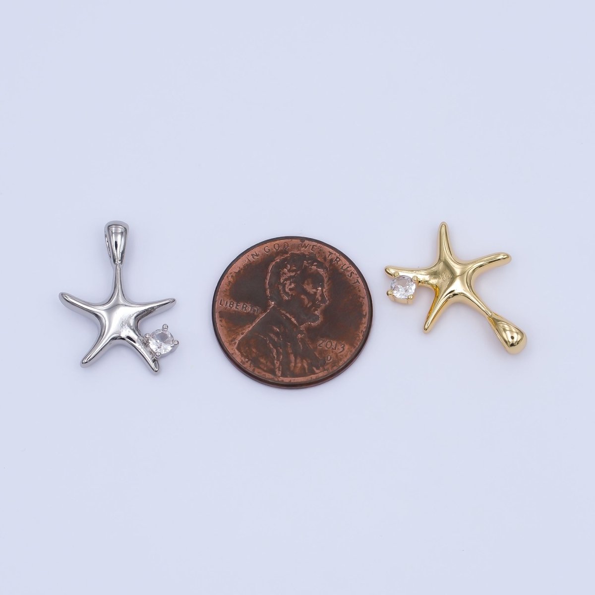 24K Gold Filled CZ Starfish Multidimensional 3D Charm in Gold & Silver | AH457 - DLUXCA
