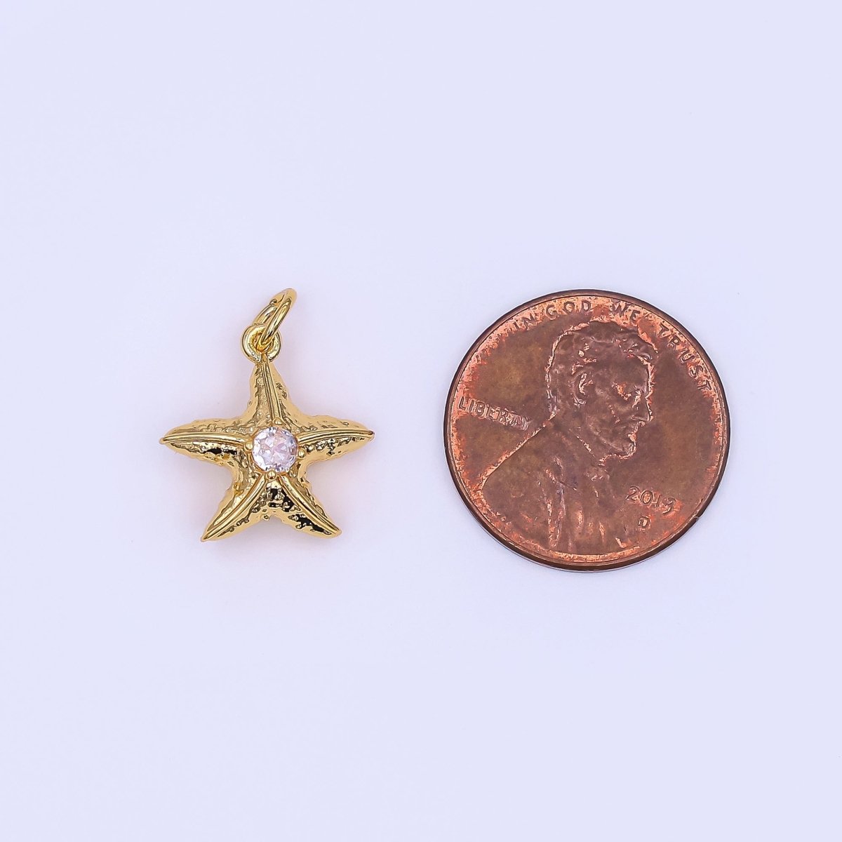 24K Gold Filled CZ Starfish Textured 3D Multidimensional Charm | N738 - DLUXCA