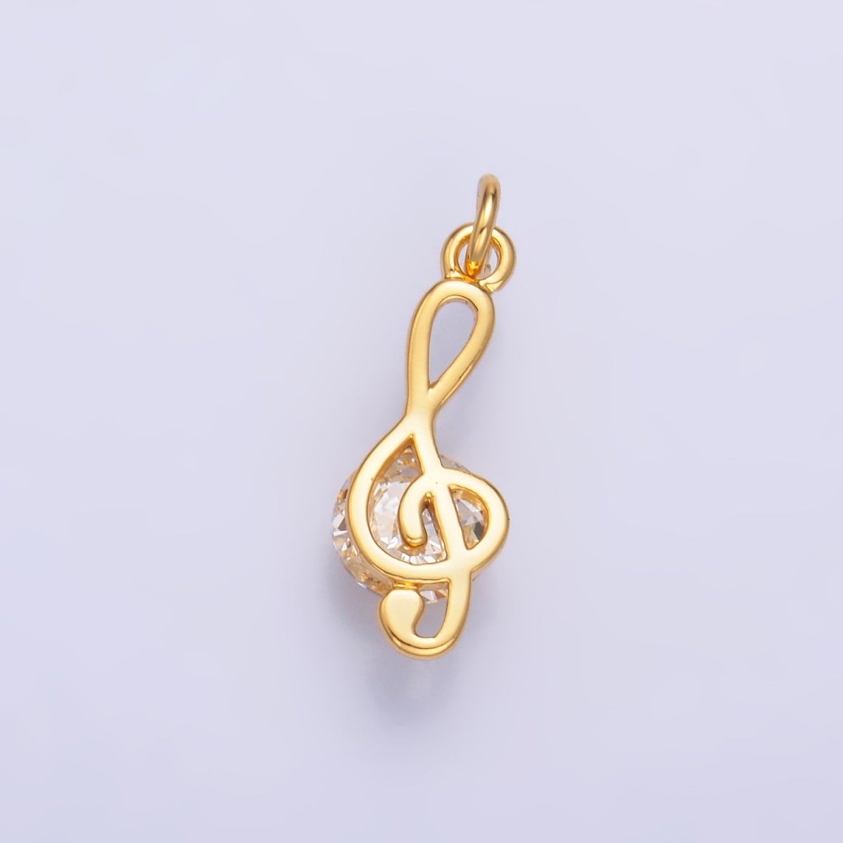 24K Gold Filled CZ Treble Clef Musical Note Charm in Gold & Silver | W890 - DLUXCA