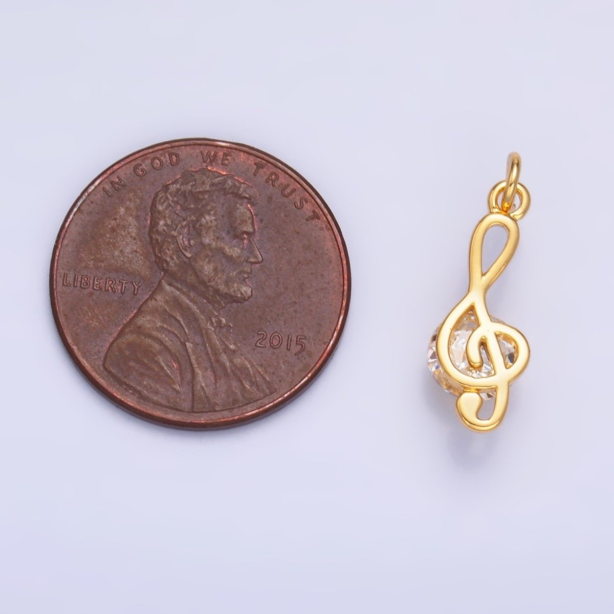 24K Gold Filled CZ Treble Clef Musical Note Charm in Gold & Silver | W890 - DLUXCA