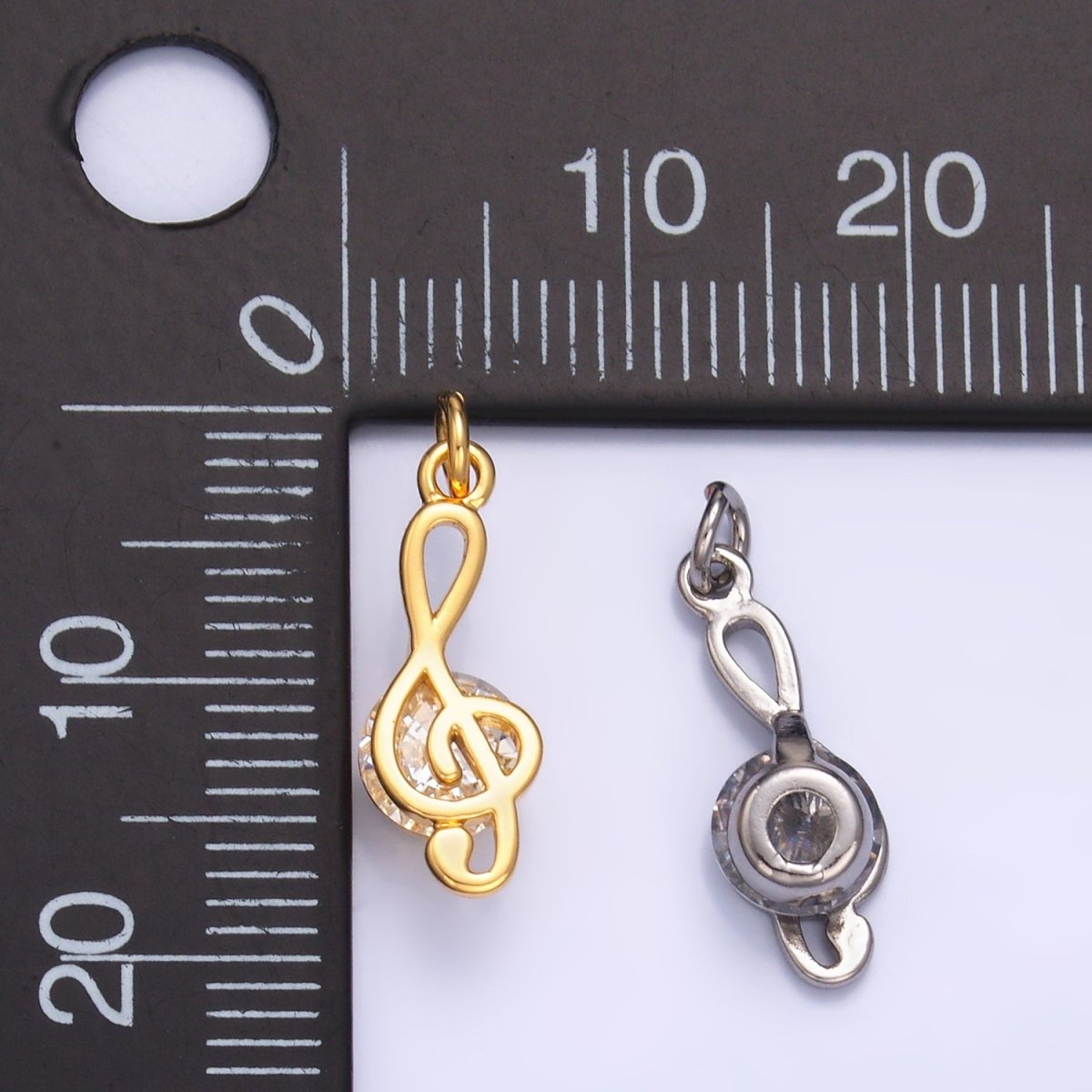 24K Gold Filled CZ Treble Clef Musical Note Charm in Gold & Silver | W890 - DLUXCA