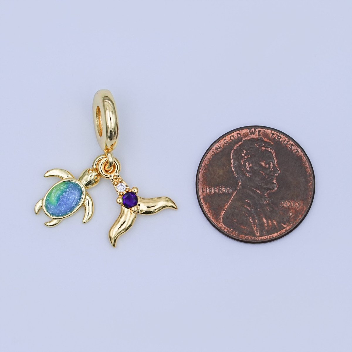 24K Gold Filled CZ Turtle Fish Tail Rondelle Drop Pendant | AF421 - DLUXCA