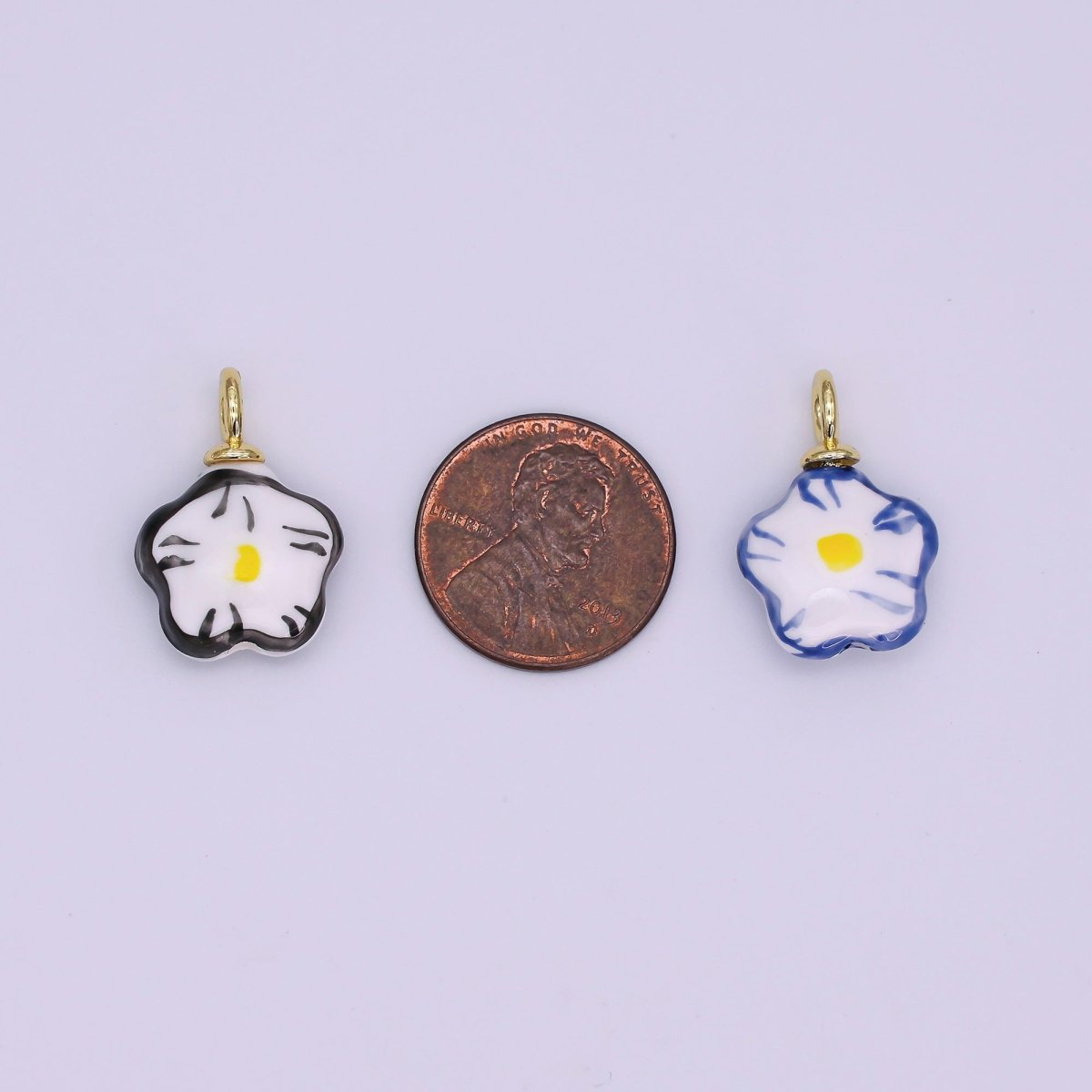 24K Gold Filled Daisy Flower Ceramic Drop Pendant | N049 - N051 - DLUXCA