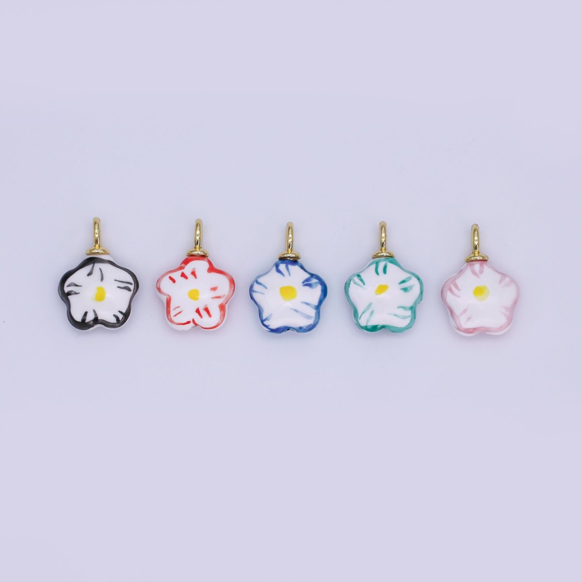 24K Gold Filled Daisy Flower Ceramic Drop Pendant | N049 - N051 - DLUXCA