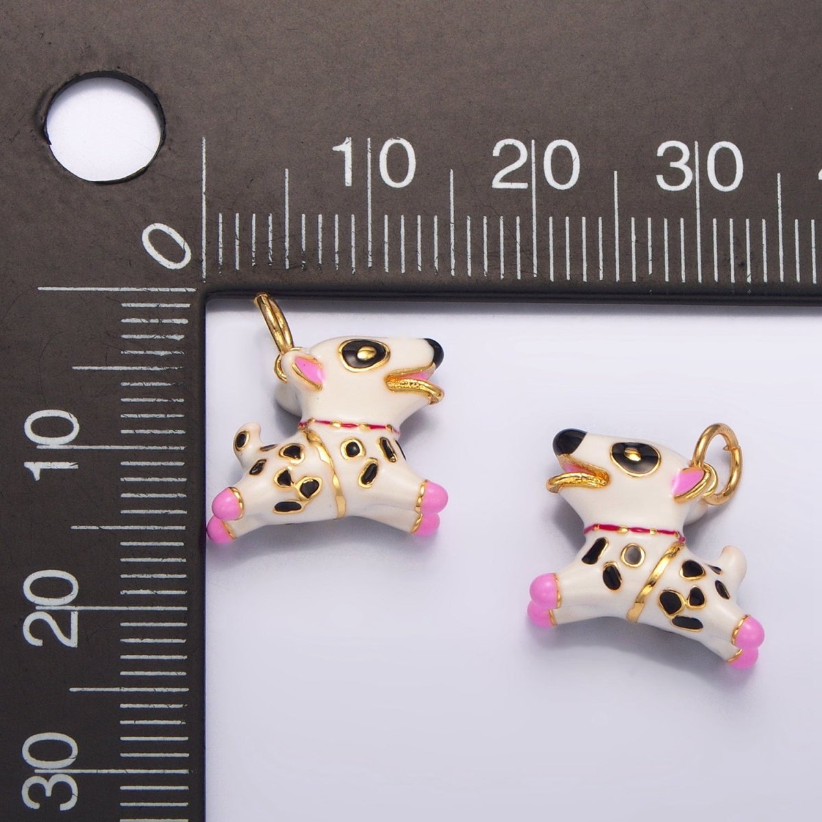 24K Gold Filled Dalmatian Puppy Dog Enamel Multidimensional Charm | W062 - DLUXCA