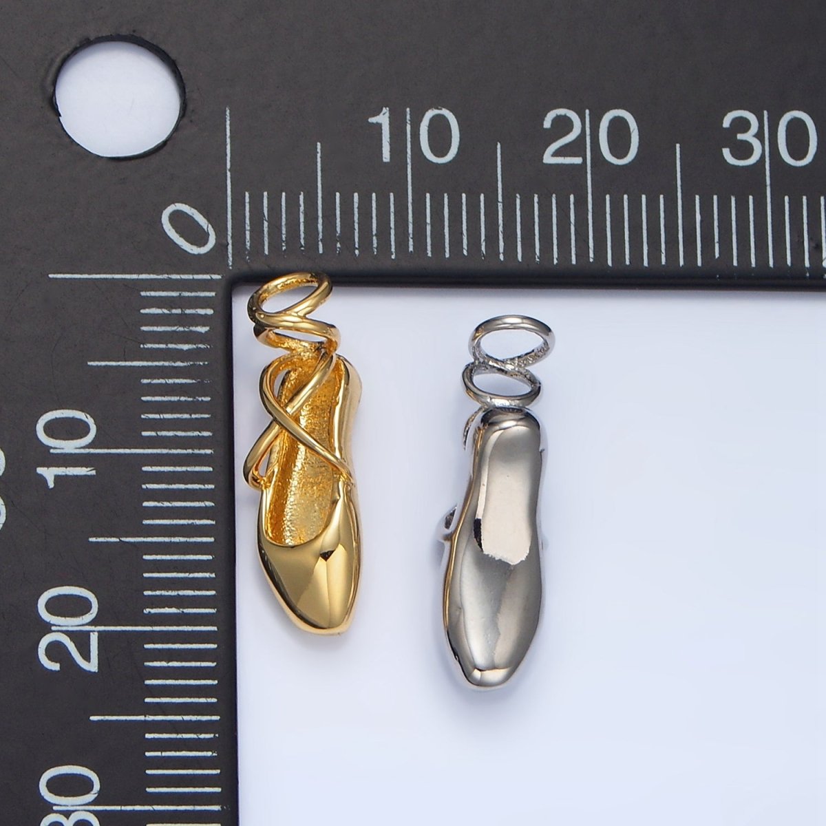 24K Gold Filled Dancing Pointe Ballet Shoes Charm in Gold & Silver | X615 - DLUXCA