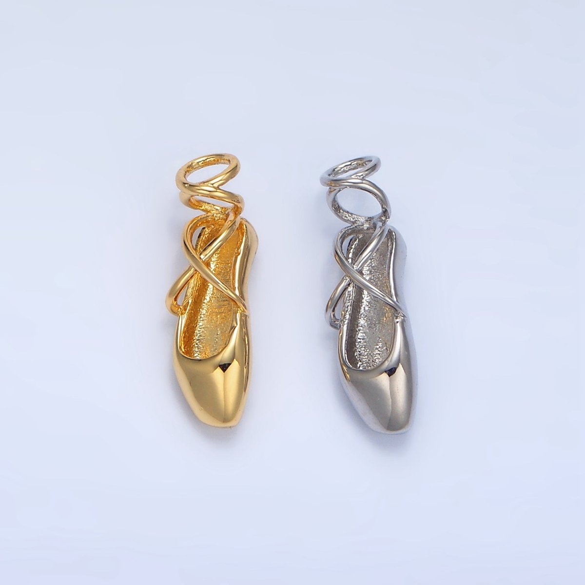 24K Gold Filled Dancing Pointe Ballet Shoes Charm in Gold & Silver | X615 - DLUXCA