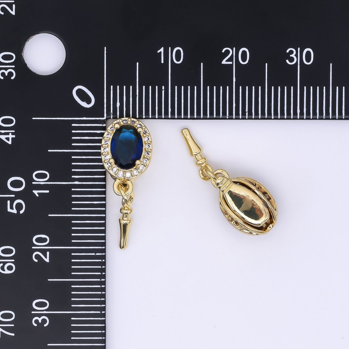 24K Gold Filled Dark Blue Micro Paved CZ Push Closure Finding Set | Z1266 - DLUXCA