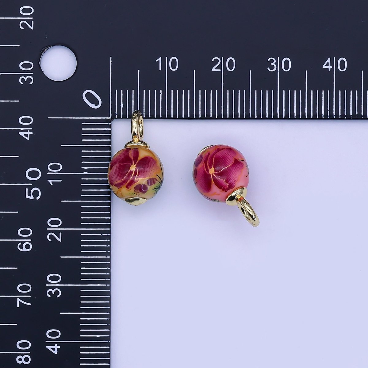 24K Gold Filled Dark Blue, Yellow, Light Blue, Pink Flower Round Ceramic Drop Pendant | C458 C478 - DLUXCA