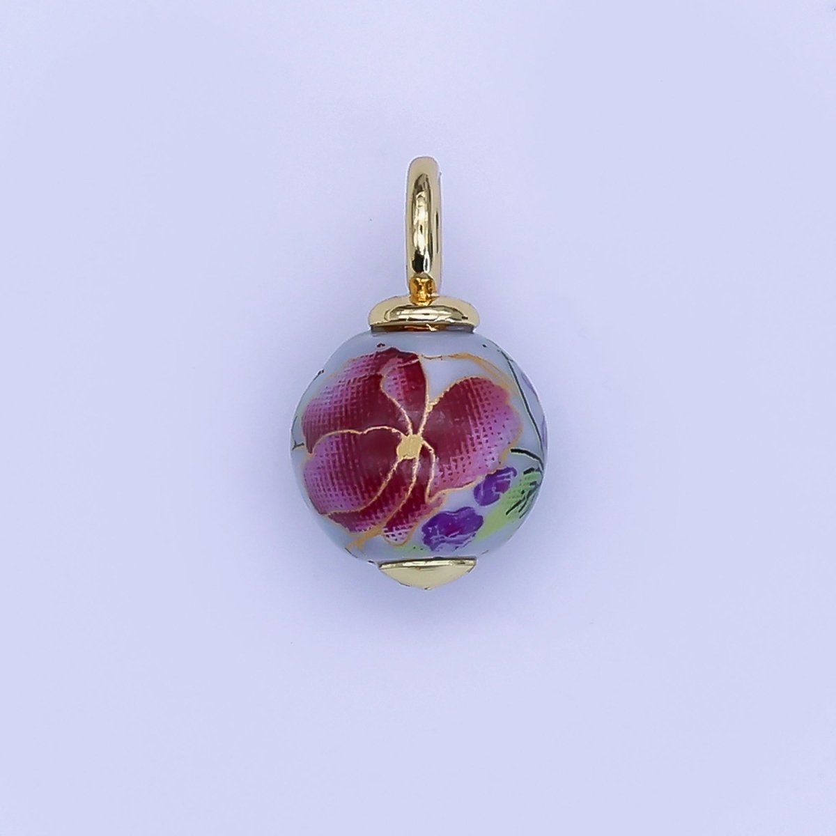 24K Gold Filled Dark Blue, Yellow, Light Blue, Pink Flower Round Ceramic Drop Pendant | C458 C478 - DLUXCA