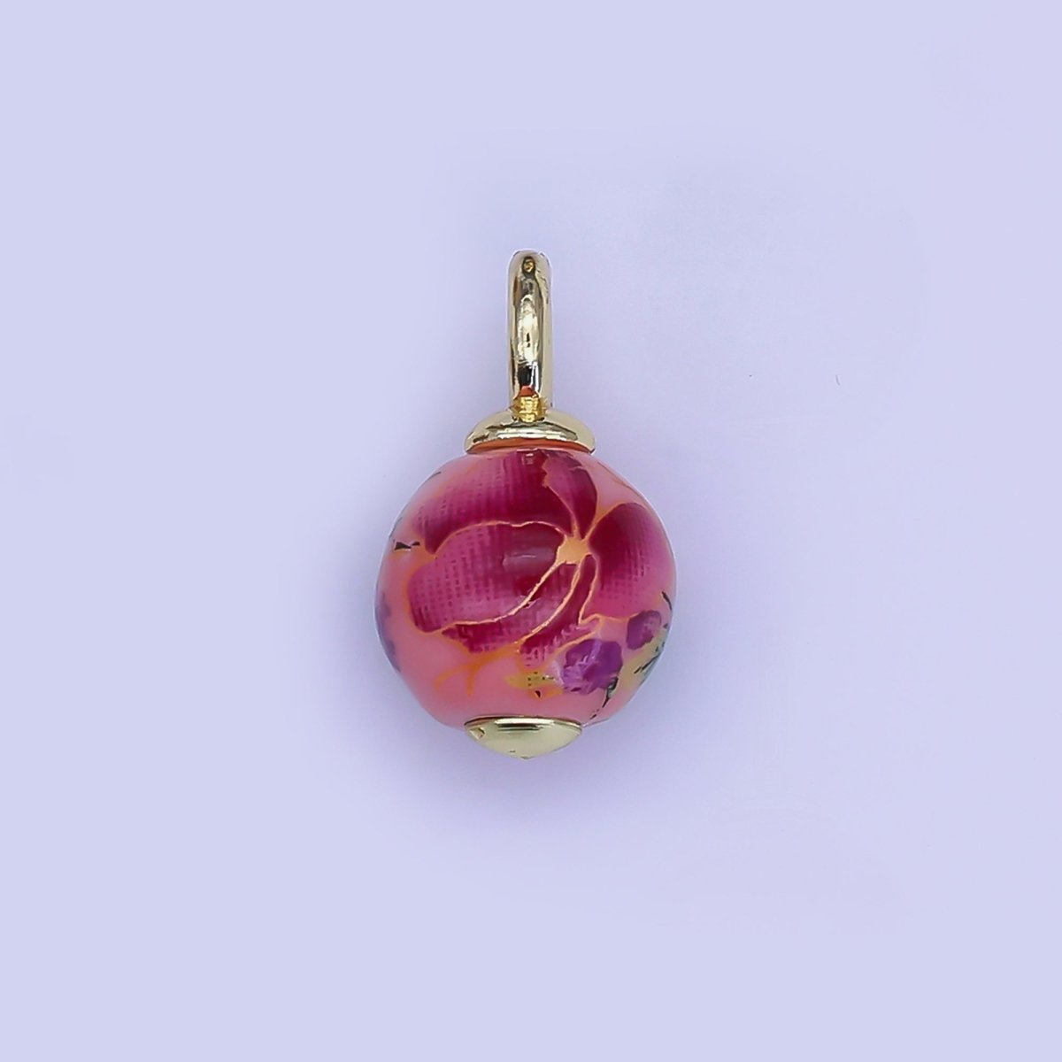 24K Gold Filled Dark Blue, Yellow, Light Blue, Pink Flower Round Ceramic Drop Pendant | C458 C478 - DLUXCA