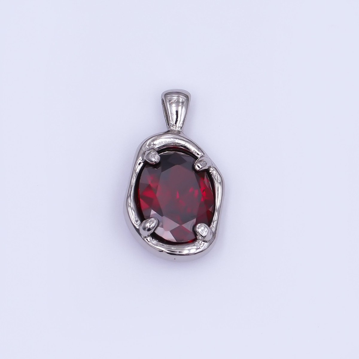 24K Gold Filled Dark Red CZ Molten Bezel Pendant in Gold & Silver | AH456 - DLUXCA