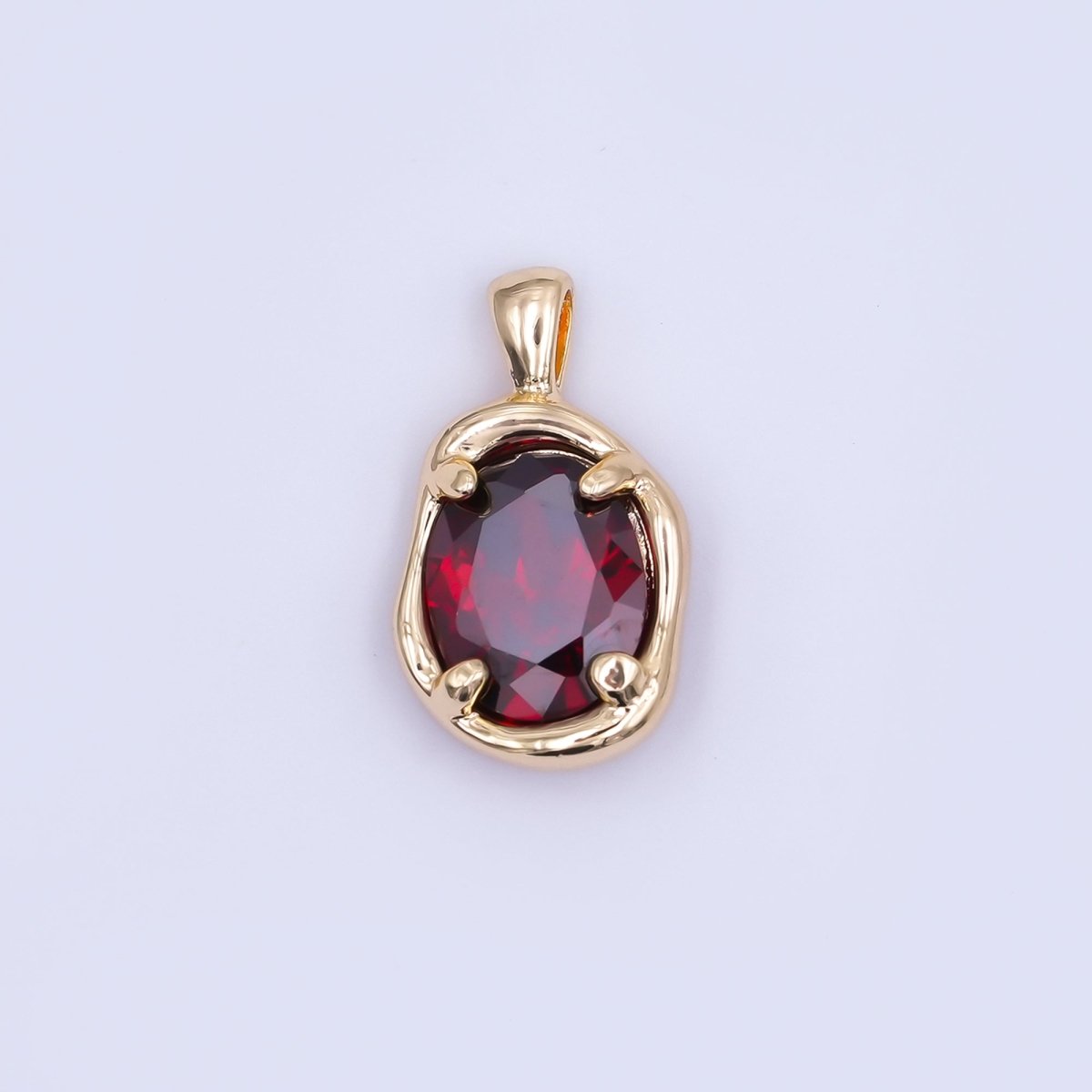 24K Gold Filled Dark Red CZ Molten Bezel Pendant in Gold & Silver | AH456 - DLUXCA