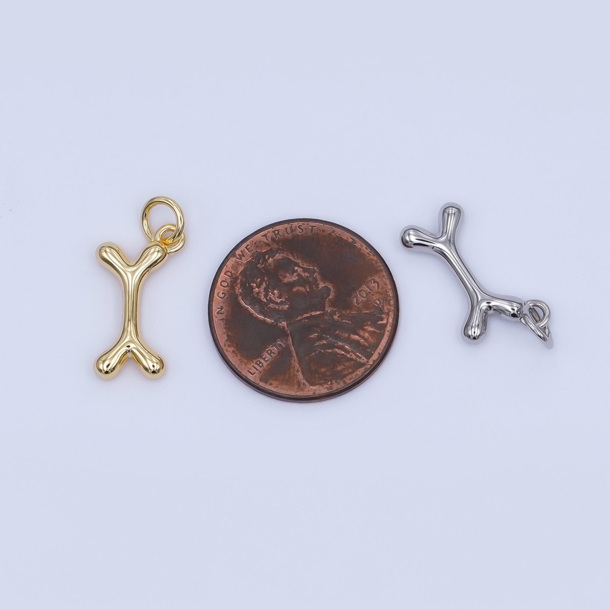 24K Gold Filled Dog Bone Multidimensional 3D Charm in Gold & Silver | AF475 - DLUXCA