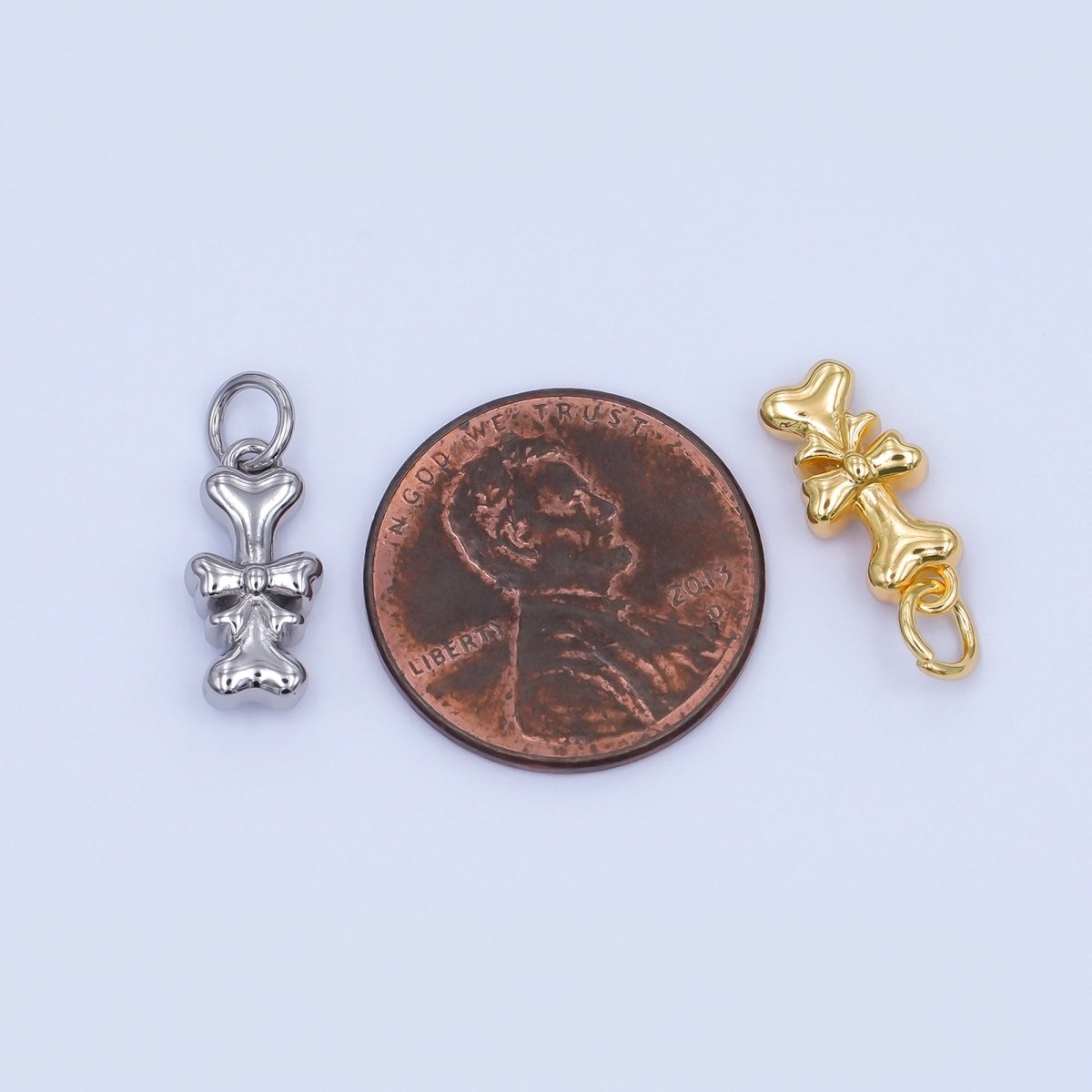 24K Gold Filled Dog Bone Ribbon Pet Multidimensional 3D Charm in Gold & Silver | AJ290 - DLUXCA