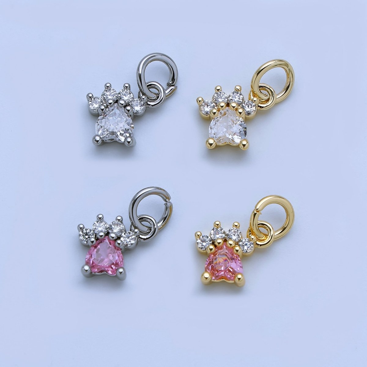 24K Gold Filled Dog Paw Charm Mini Cubic Animal Pendant in Gold & Silver | AJ378 AJ379 - DLUXCA