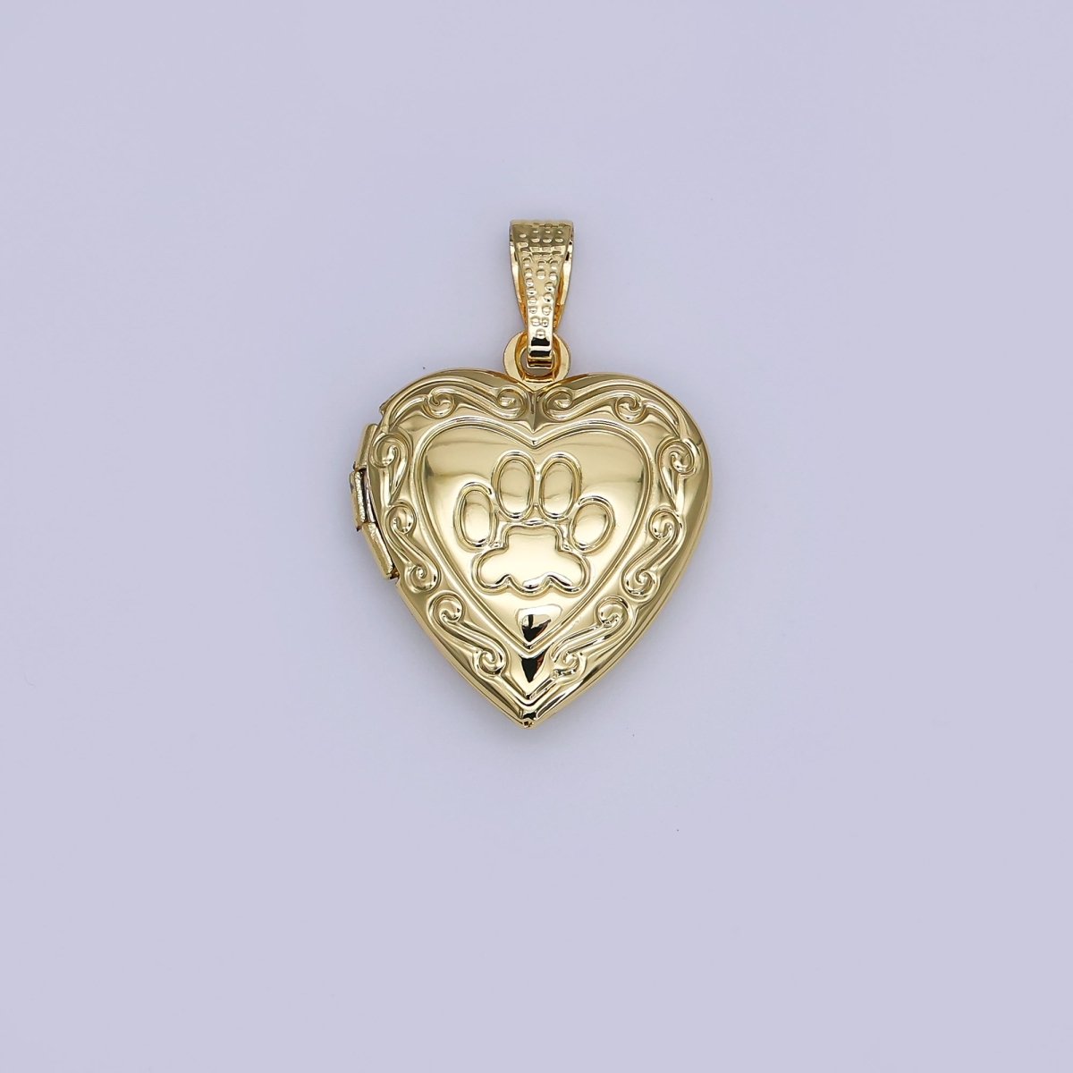 24K Gold Filled Dog Paw Engraved Heart Locket for Pet Photo Charm | AH488 - DLUXCA