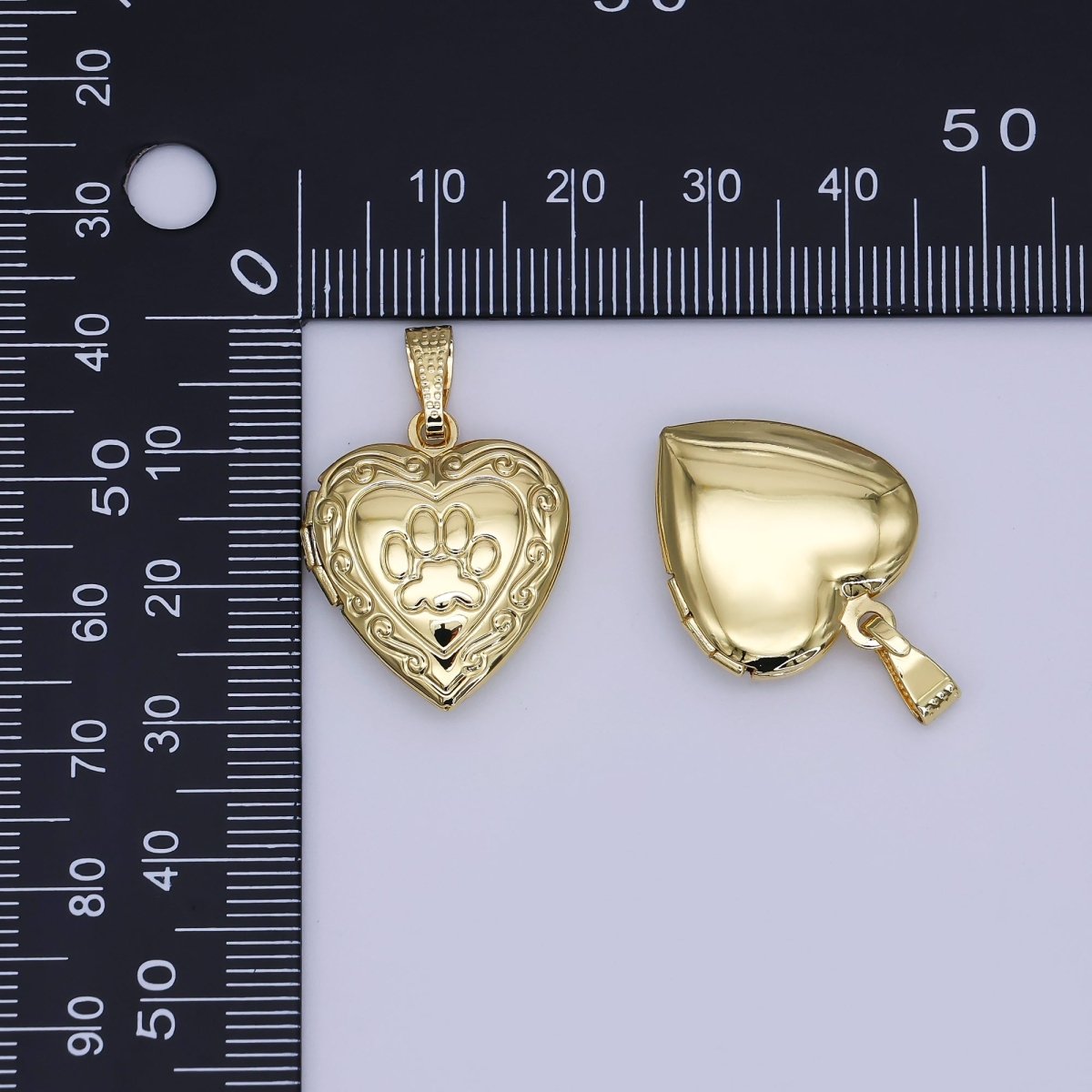24K Gold Filled Dog Paw Engraved Heart Locket for Pet Photo Charm | AH488 - DLUXCA