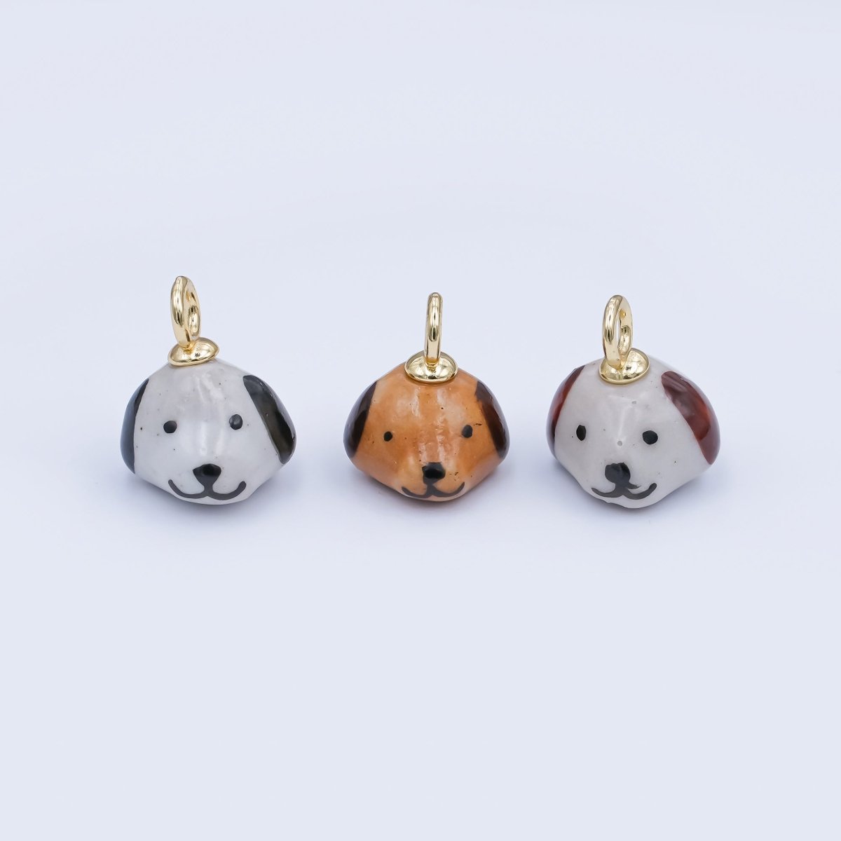 24K Gold Filled Dog Puppy Ceramic Drop Pendant | N141 - DLUXCA