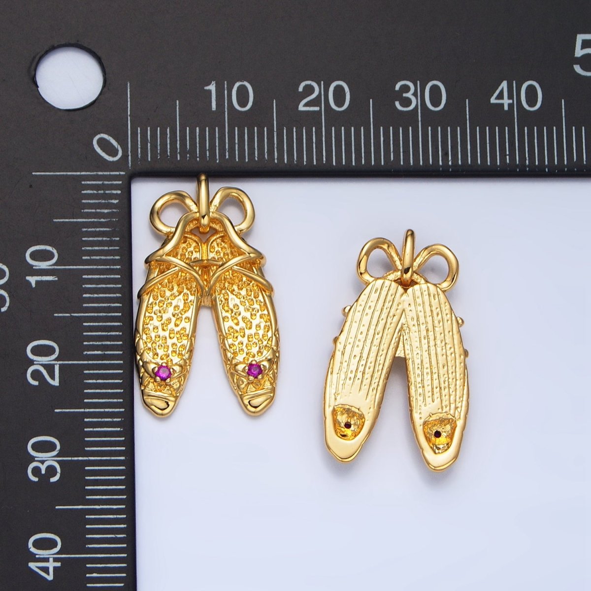 24K Gold Filled Dotted Ribbon Ballet Dancing Shoes Pendant in Gold & Silver | AA117 - DLUXCA