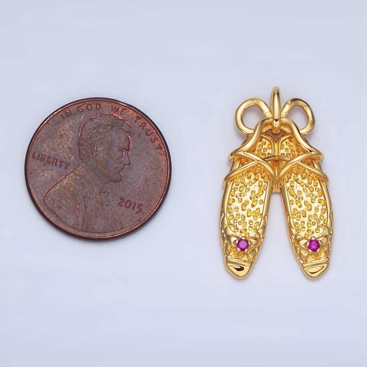 24K Gold Filled Dotted Ribbon Ballet Dancing Shoes Pendant in Gold & Silver | AA117 - DLUXCA