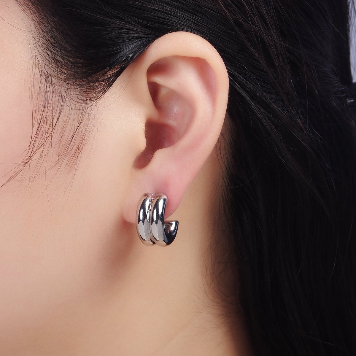 24K Gold Filled Double Band C - Shaped Hoop Earrings in Gold, Silver & Mixed Metal | T316 T317 - DLUXCA