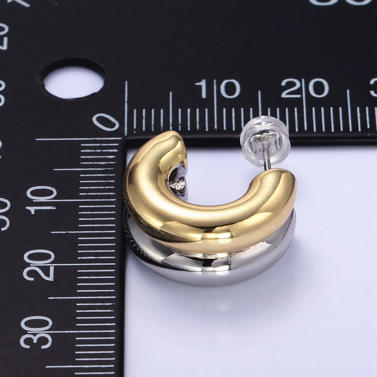 24K Gold Filled Double Band C - Shaped Hoop Earrings in Gold, Silver & Mixed Metal | T316 T317 - DLUXCA