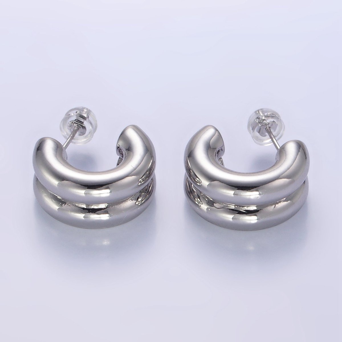 24K Gold Filled Double Band C - Shaped Hoop Earrings in Gold, Silver & Mixed Metal | T316 T317 - DLUXCA