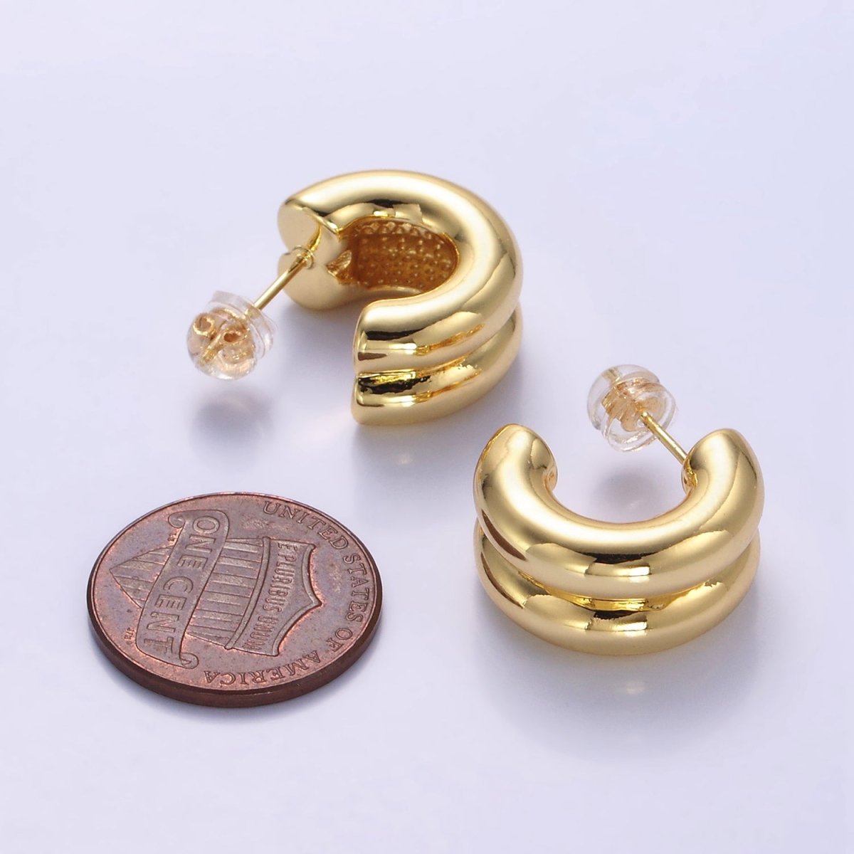 24K Gold Filled Double Band C - Shaped Hoop Earrings in Gold, Silver & Mixed Metal | T316 T317 - DLUXCA