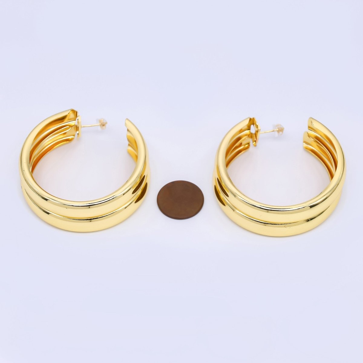 24K Gold Filled Double C - Shaped Hoop Earrings in Gold and Silver | Q422 Q423 - DLUXCA