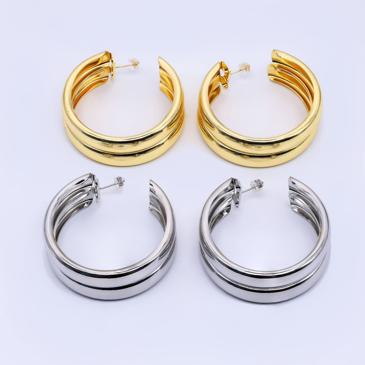 24K Gold Filled Double C - Shaped Hoop Earrings in Gold and Silver | Q422 Q423 - DLUXCA