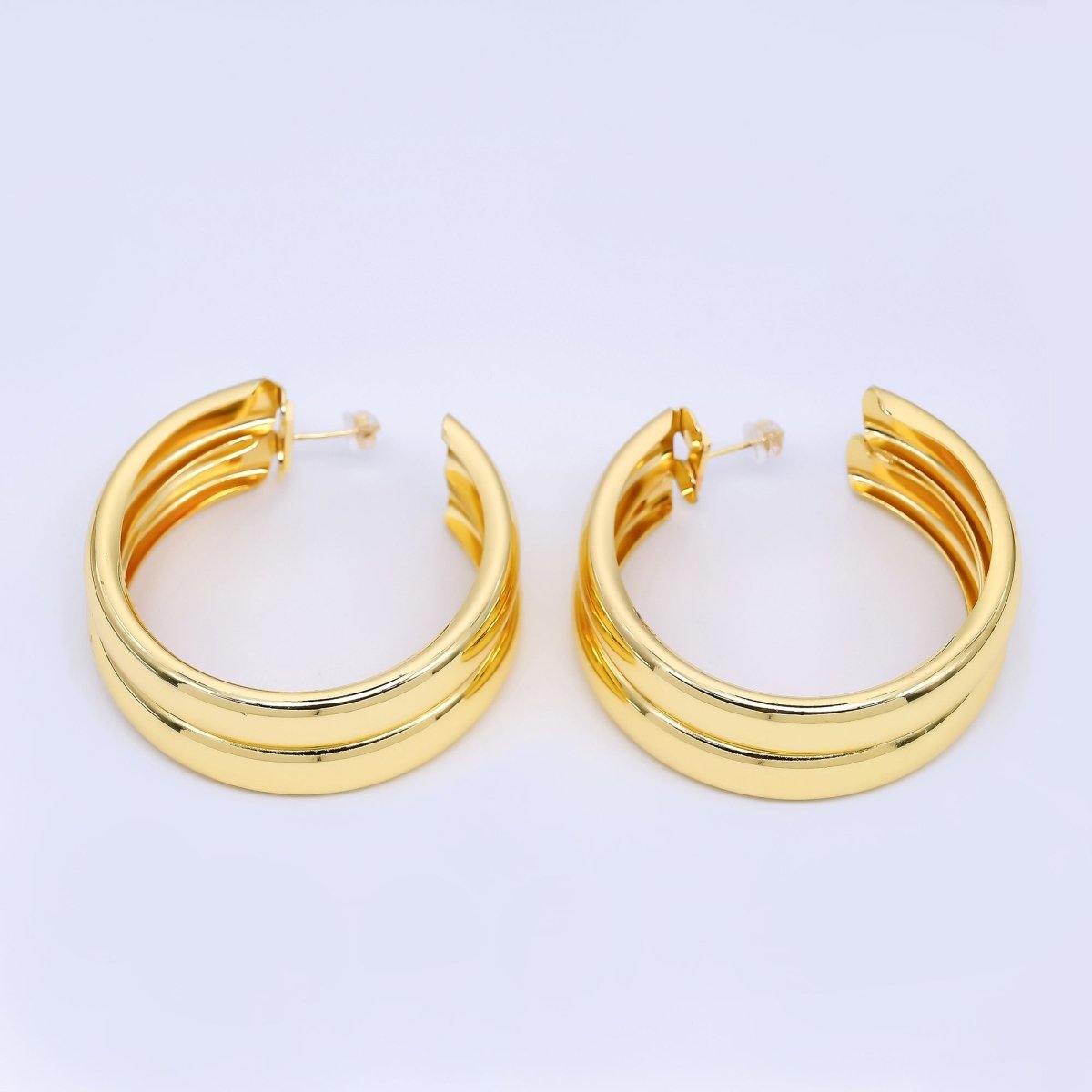 24K Gold Filled Double C - Shaped Hoop Earrings in Gold and Silver | Q422 Q423 - DLUXCA