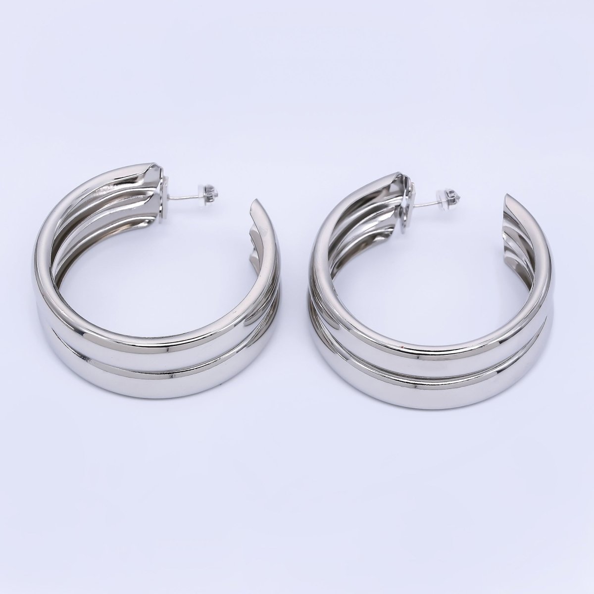 24K Gold Filled Double C - Shaped Hoop Earrings in Gold and Silver | Q422 Q423 - DLUXCA