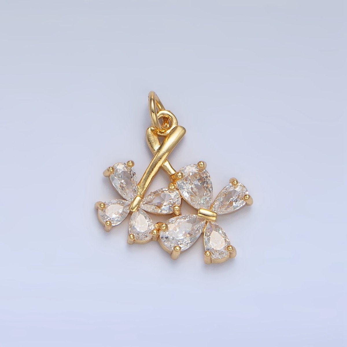 24K Gold Filled Double Clear CZ Butterfly Flower Charm | X712 - DLUXCA