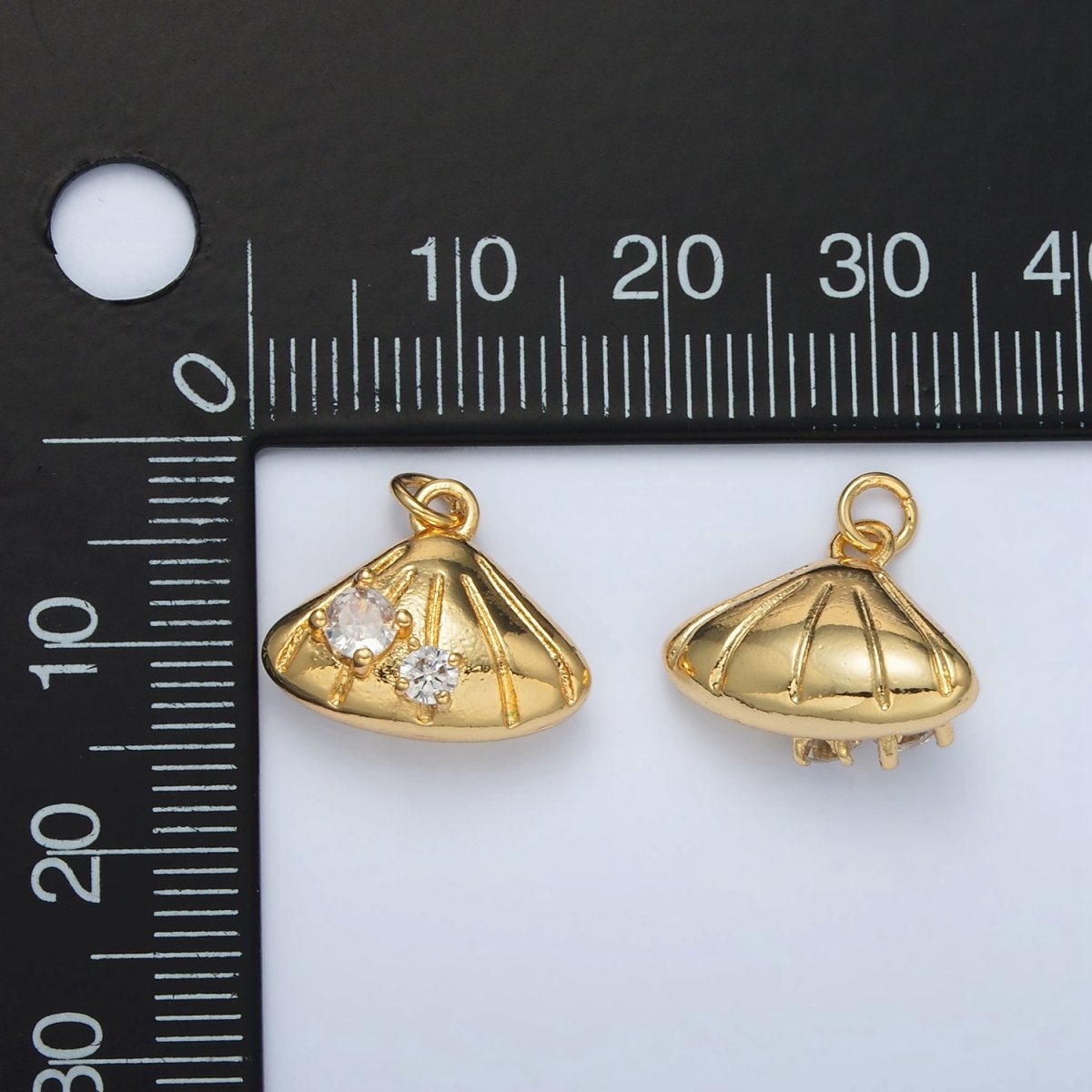 24K Gold Filled Double CZ Clam Sea Shell Mini Charm | AC149 - DLUXCA