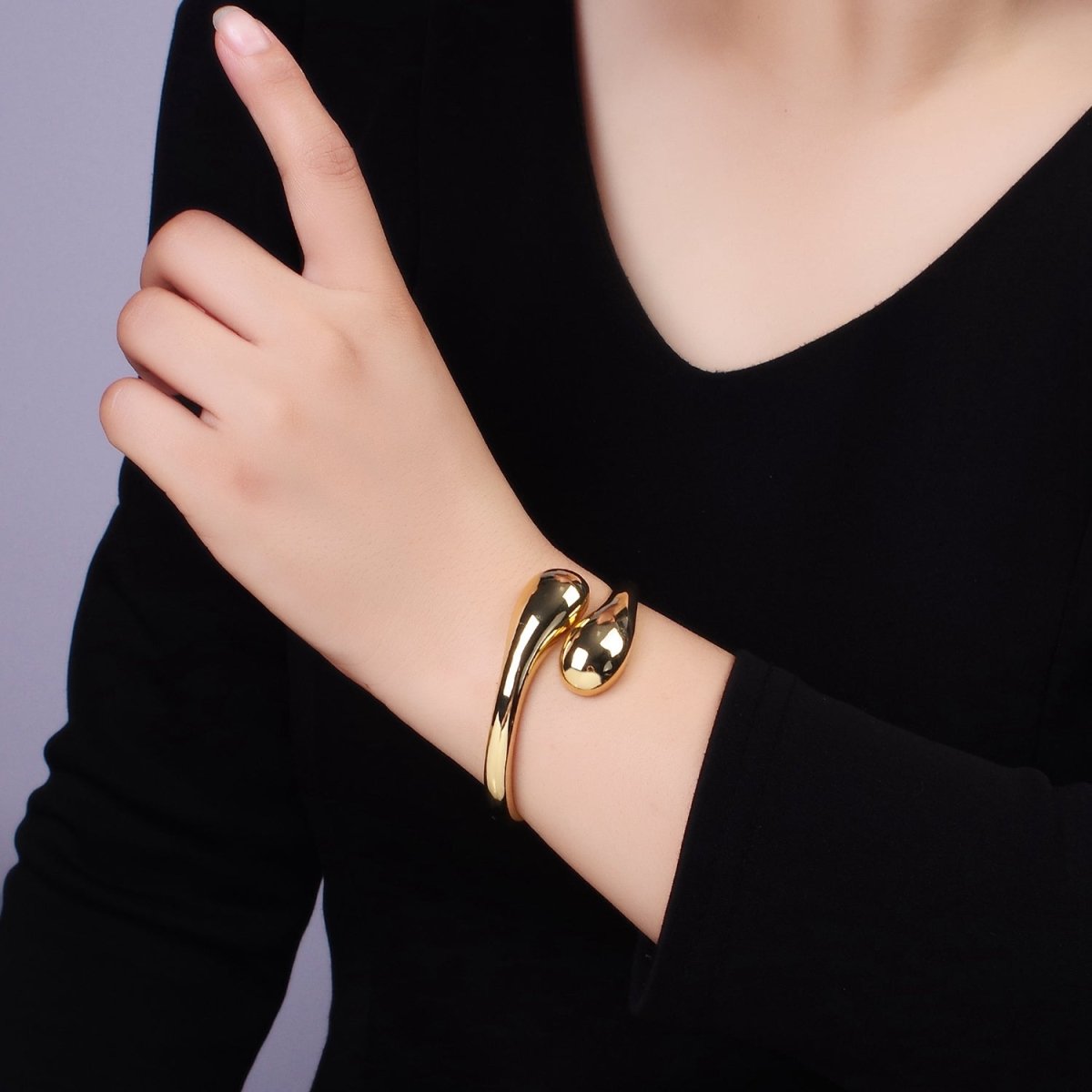 24K Gold Filled Double Drop Minimalist Cuff Bangle Bracelet | WA - 2519 - DLUXCA