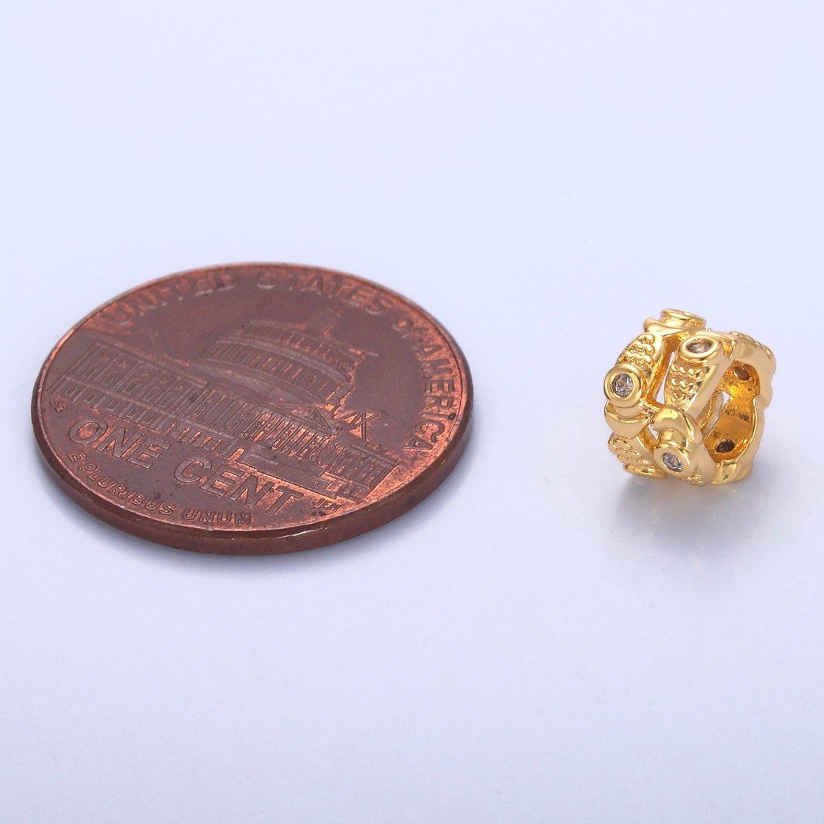 24K Gold Filled Double Fish Clear CZ Rhondelle Bead in Gold & Silver | B646 - DLUXCA