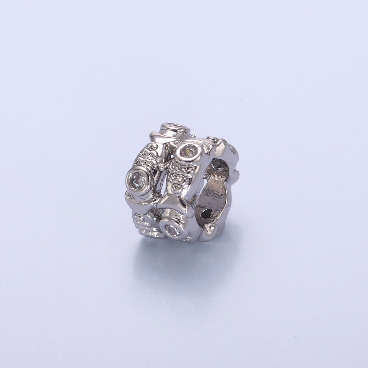 24K Gold Filled Double Fish Clear CZ Rhondelle Bead in Gold & Silver | B646 - DLUXCA