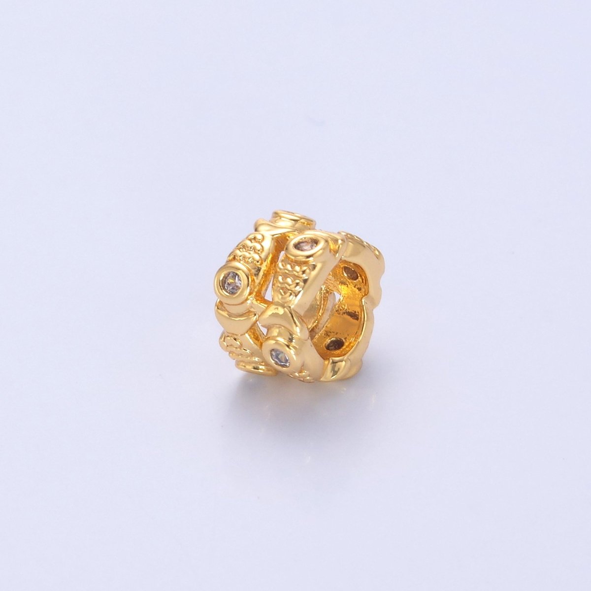 24K Gold Filled Double Fish Clear CZ Rhondelle Bead in Gold & Silver | B646 - DLUXCA