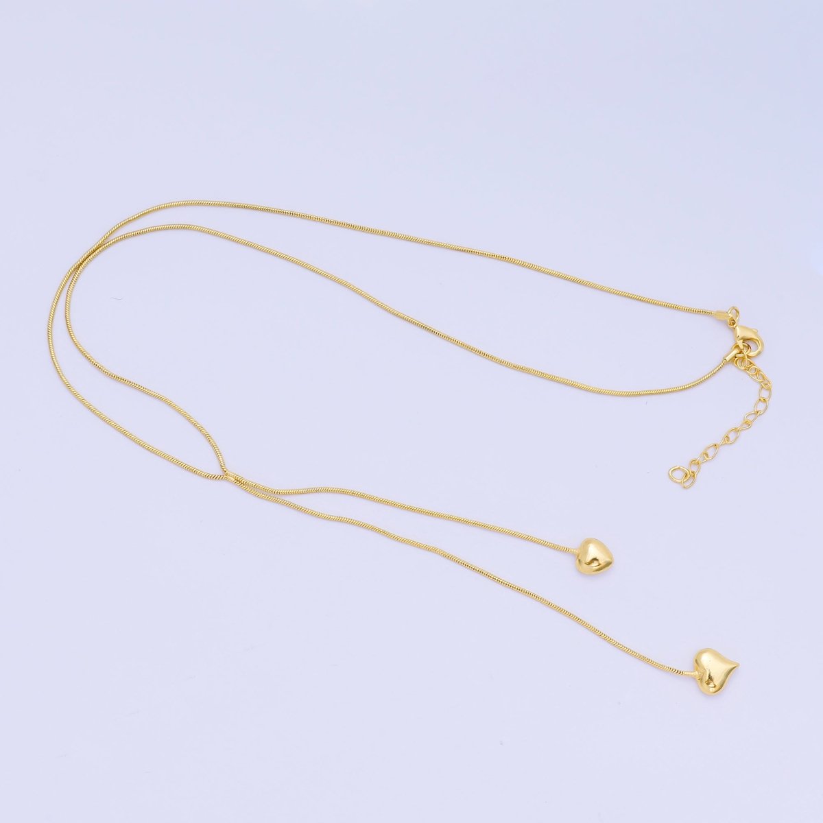 24K Gold Filled Double Heartfelt Tangled Herringbone Snake Chain Necklace 16.73 Inch with Extender | WA - 3350 - DLUXCA
