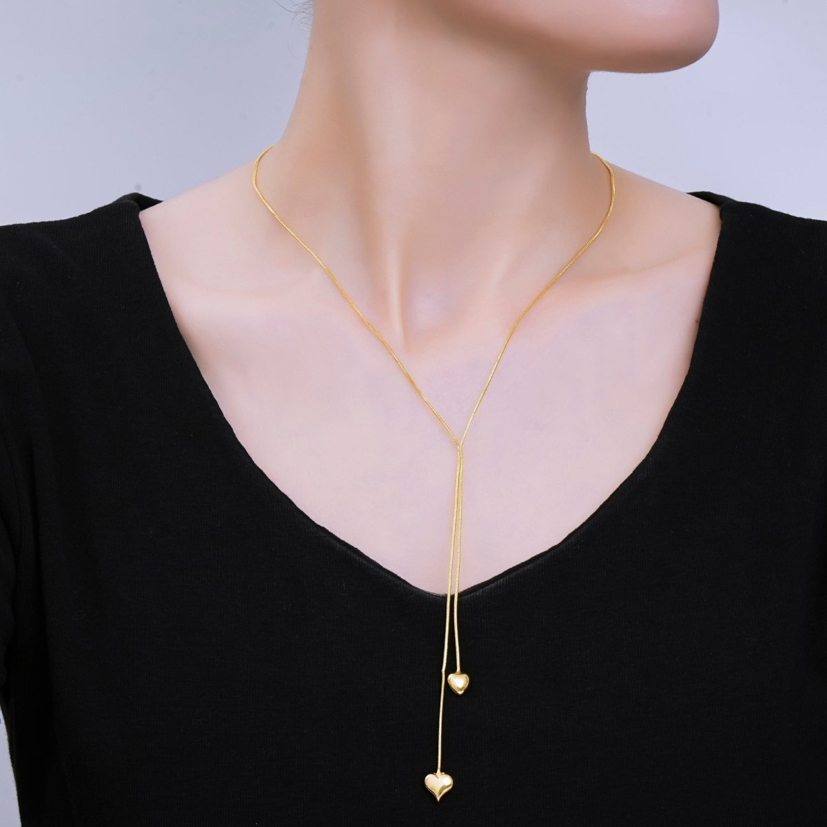 24K Gold Filled Double Heartfelt Tangled Herringbone Snake Chain Necklace 16.73 Inch with Extender | WA - 3350 - DLUXCA