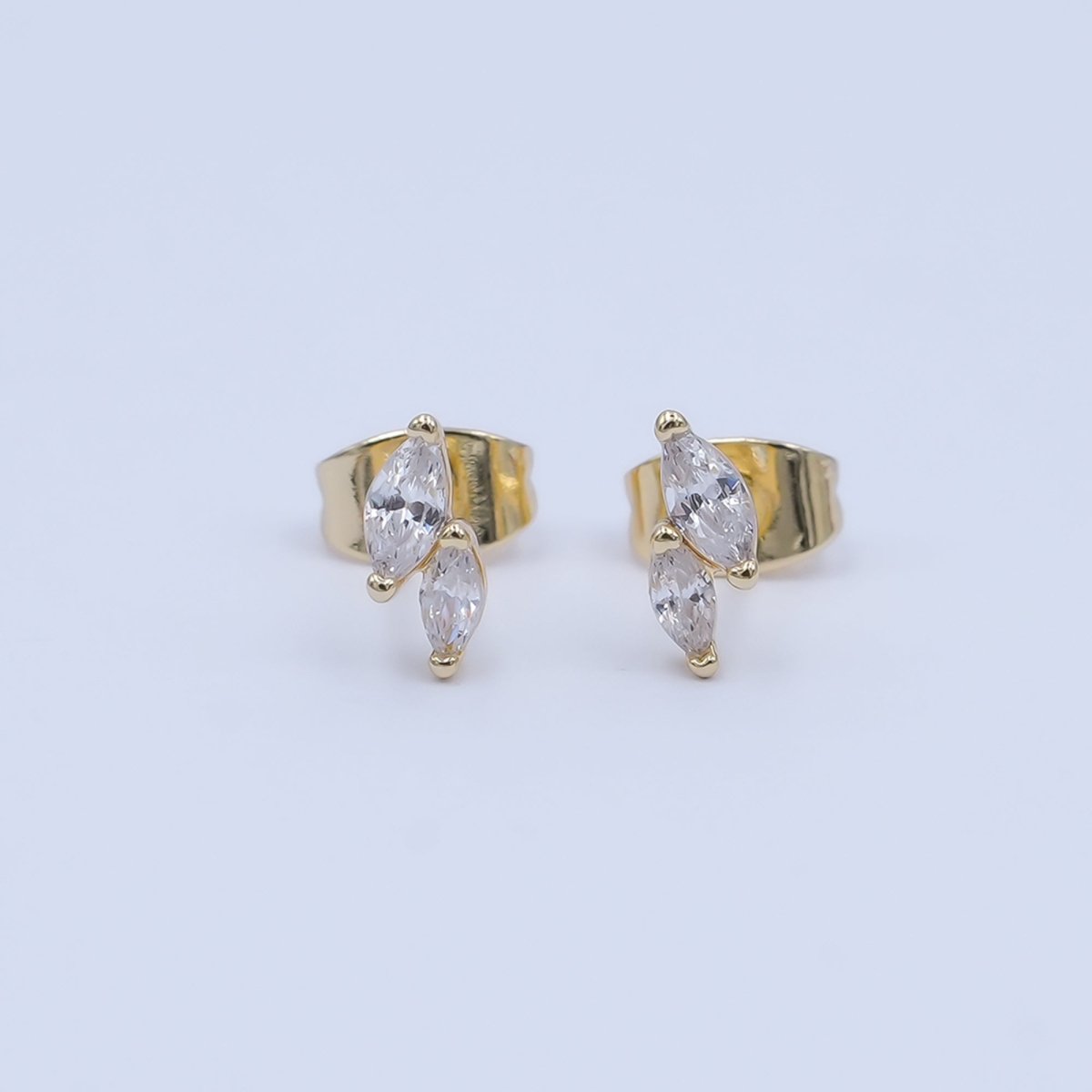 24K Gold Filled Double Marquise CZ Stud Earrings in Gold & Silver | AI547 AI548 - DLUXCA