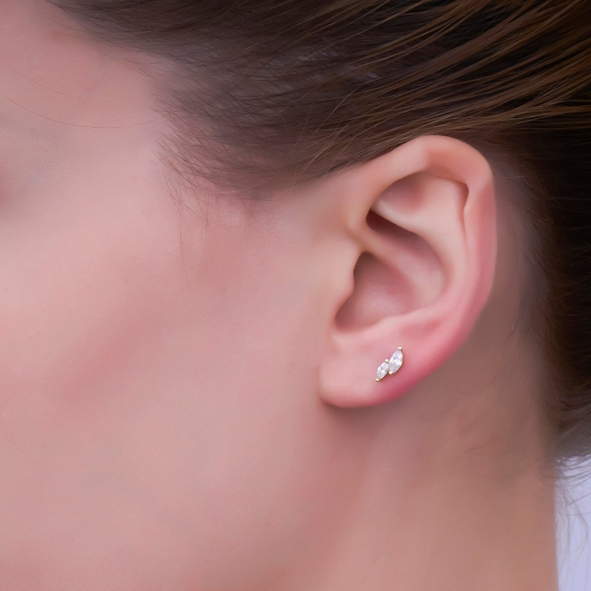 24K Gold Filled Double Marquise CZ Stud Earrings in Gold & Silver | AI547 AI548 - DLUXCA